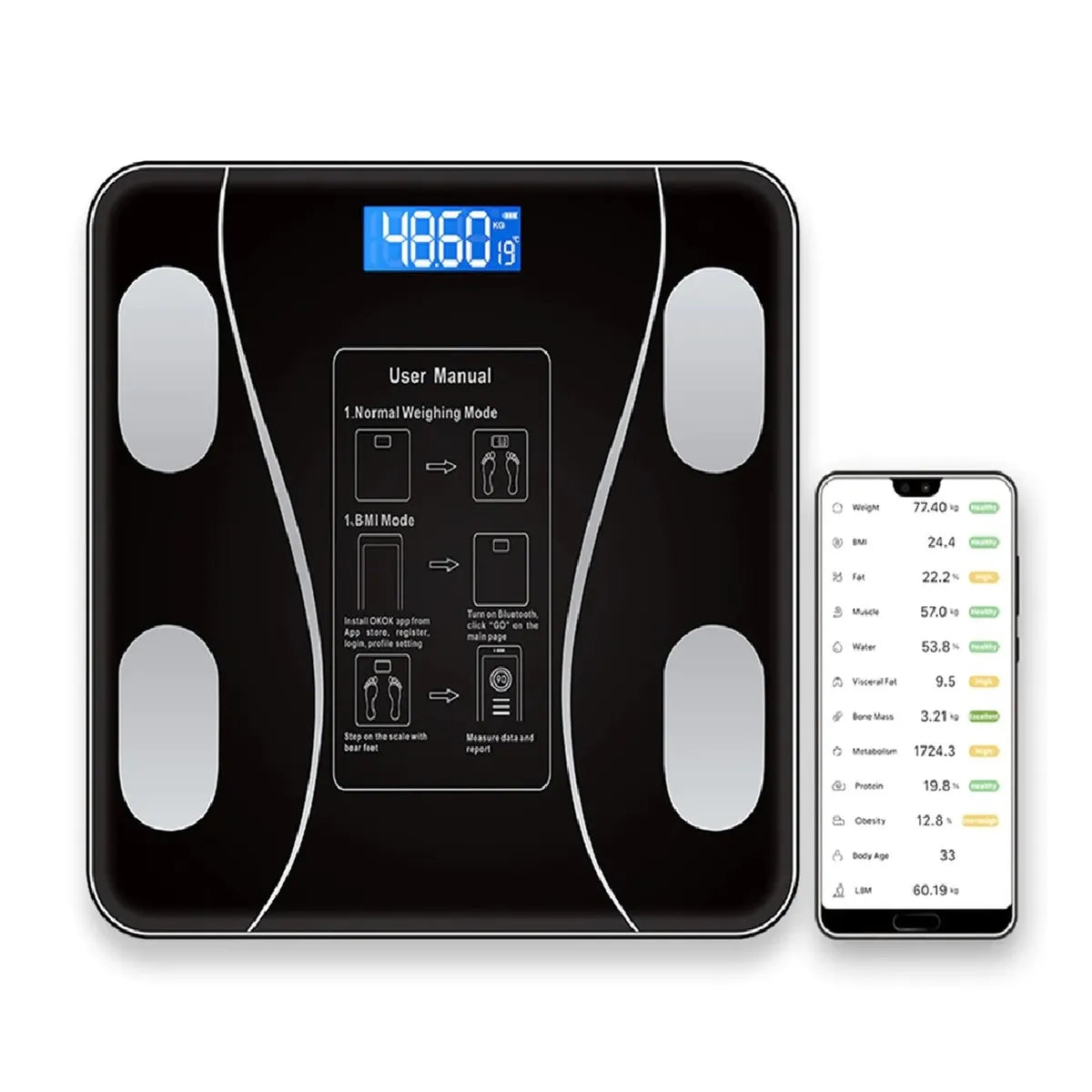 Balanza Inteligente Bluetooth – Mide Peso, Grasa Corporal y más desde tu Celular