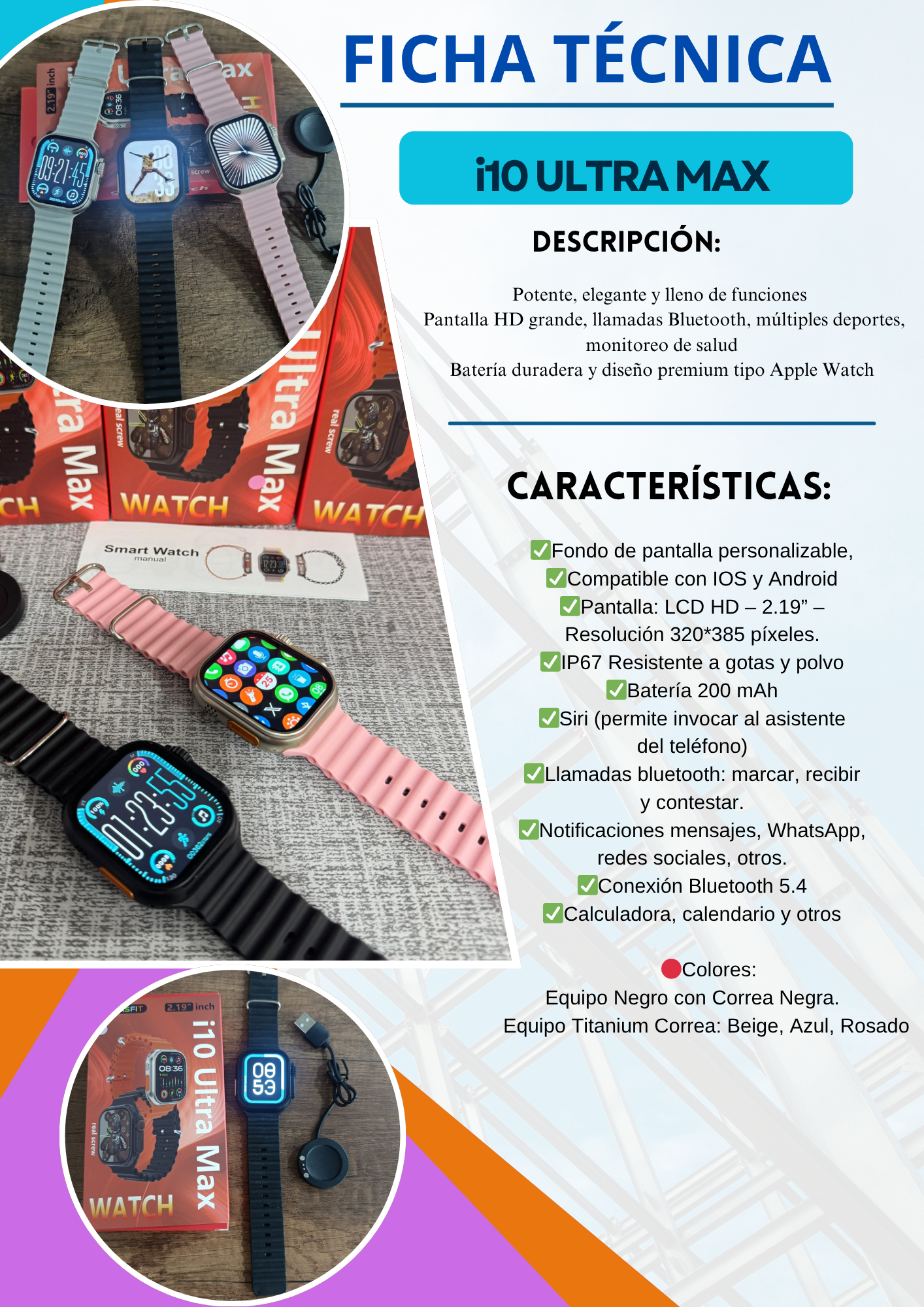 DUO SMARTWATCH I10 PRO MAX + AUDIFONOS CRISTAL-COLOR NEGRO