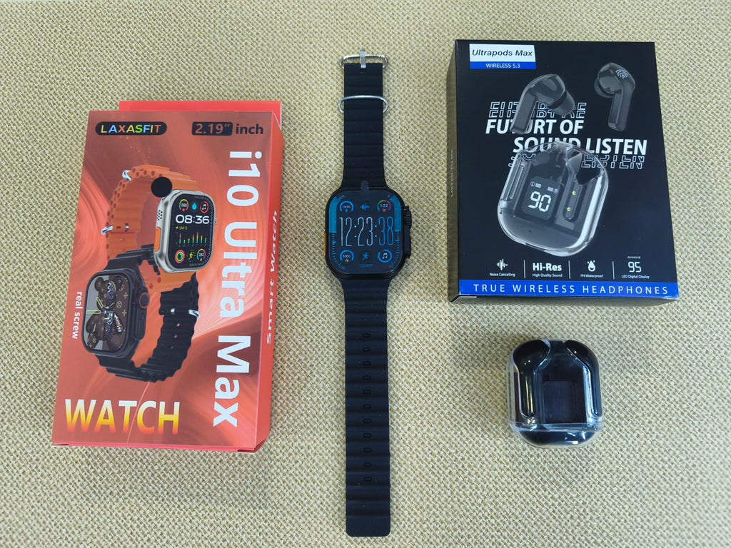 DUO SMARTWATCH I10 PRO MAX + AUDIFONOS CRISTAL-COLOR NEGRO