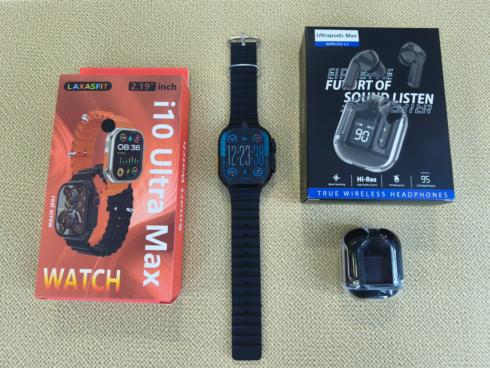 DUO SMARTWATCH I10 PRO MAX + AUDIFONOS CRISTAL-COLOR NEGRO